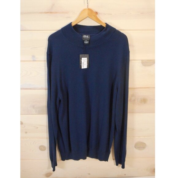 NWT Jos A Bank Men's 2XLT Sweater 100% Merino Wool Mock Neck Pullover Navy Blue - Picture 1 of 9